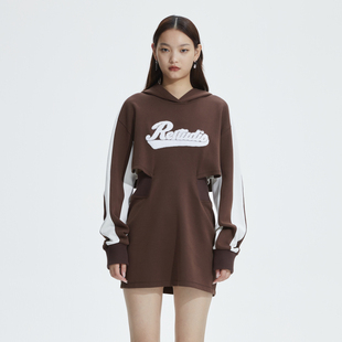 REVAN芮范美式 拼接焦糖色连衣裙