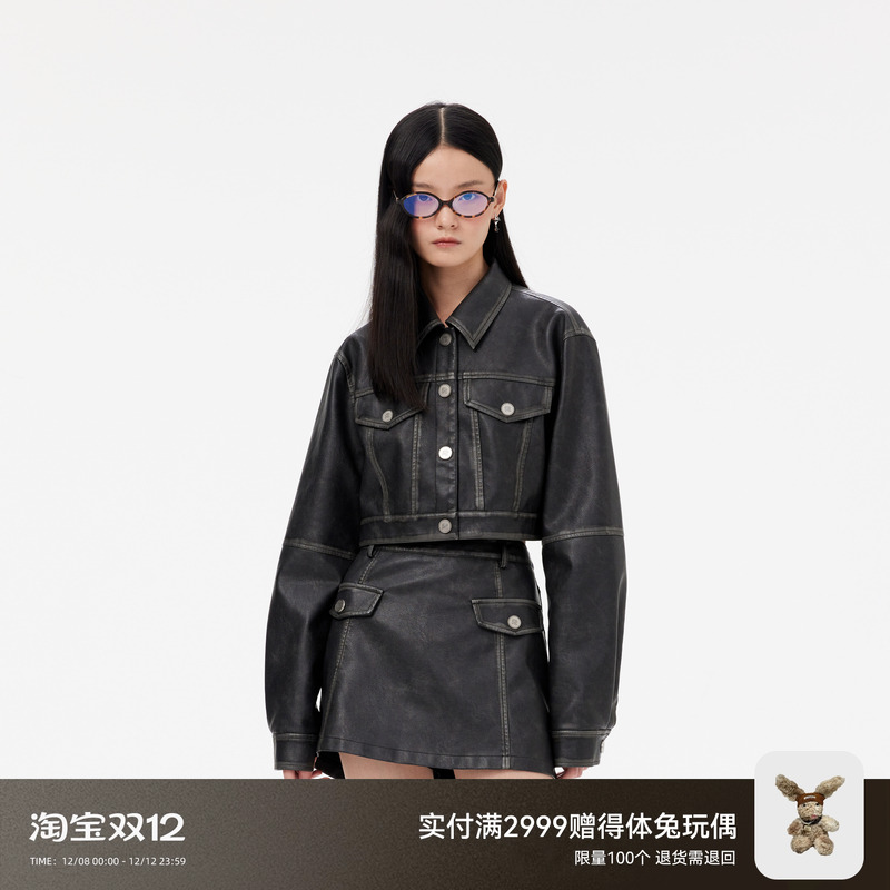 REVAN芮范设计师款美式复古辣妹风PU外套RM10105283