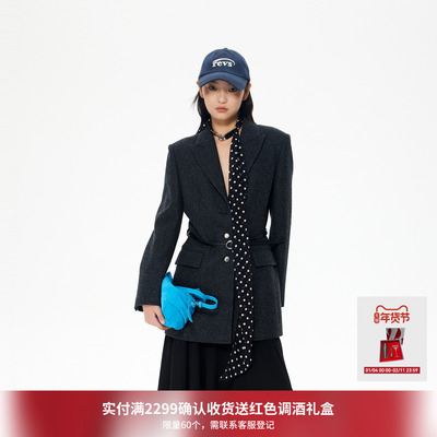 REVAN芮范设计师款波点丝巾毛呢连衣裙RL91101131