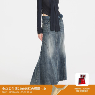 REVAN芮范设计师款 玫瑰花腰带鱼尾牛仔裙RL11507142