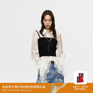 吊带衬衫 不规则蕾丝下摆毛衫 RL10902350 新品 REVAN芮范2025春季