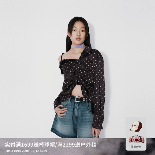REVAN芮范设计师款酷感露半肩印花衬衫RM70901025