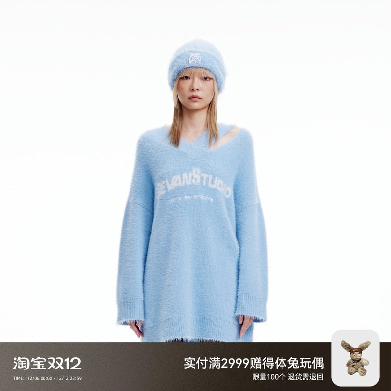 REVAN芮范设计师款甜酷风奶乖毛织连衣裙RN91103122