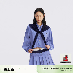 REVAN芮范设计师款藏青毛织披肩格纹衬衫RL72403319