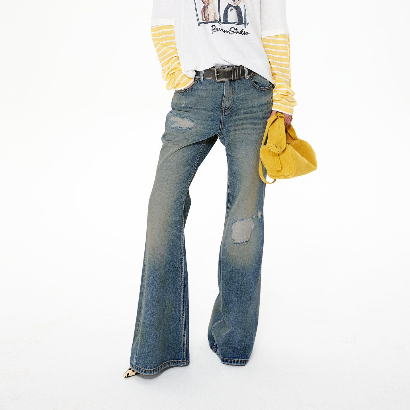 REVAN芮范2025冬季新品设计师款摩登复古牛仔喇叭裤RL91302037