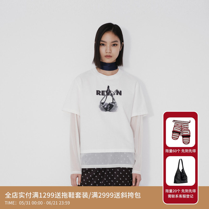 REVAN芮范设计师款质感樱桃图案假两件T恤RM71001351