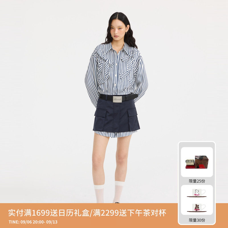 REVAN芮范设计师款蝴蝶结条纹衬衫连衣裙RL11101169图片
