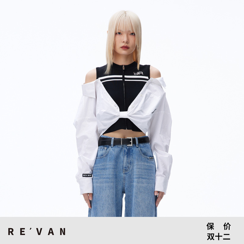 【孟子义同款】 蔡少芬REVAN芮范甜酷拼接蝴蝶结衬衫RN70801293