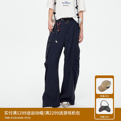 【阚清子同款】REVAN芮范机能风拼豆挂饰藏青工装裤RK71301080
