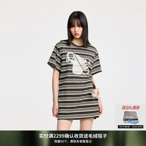 REVAN芮范设计师款咖啡杯印花T恤连衣裙RL31101142
