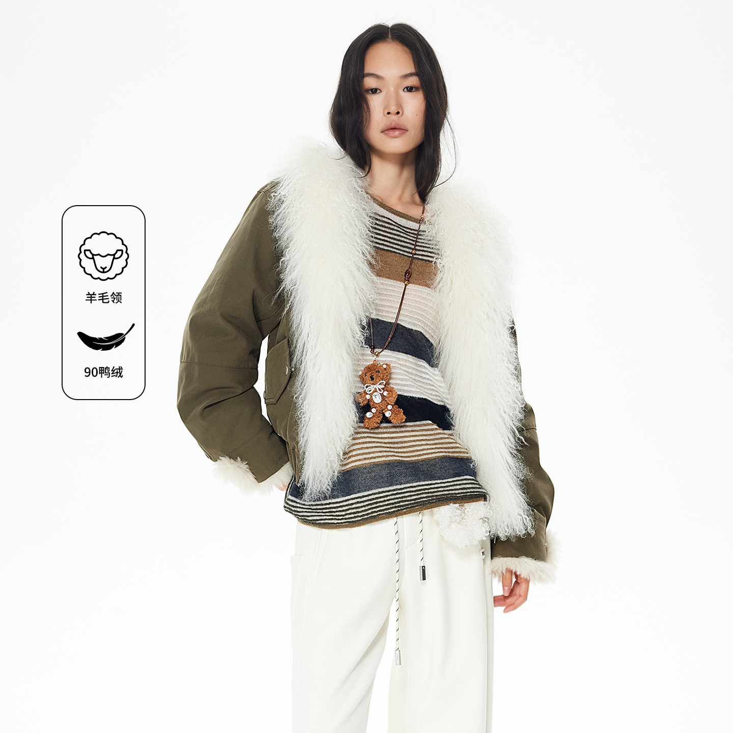 REVAN芮范设计师款可脱卸羊毛领小欧包派克羽绒服RL90501215