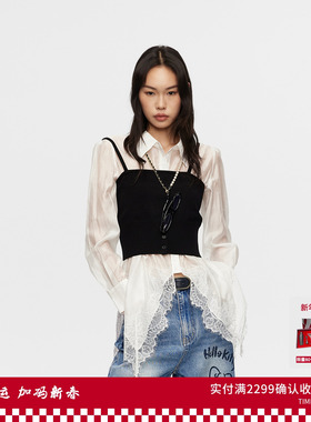 REVAN芮范2025春季新品不规则蕾丝下摆毛衫吊带衬衫RL10902350