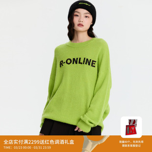 REVAN芮范设计师款 趣味毛线帽亮绿色毛衣RM90601170