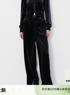 REVAN芮范设计师款质感pu拼接丝绒卫裤RM71301355