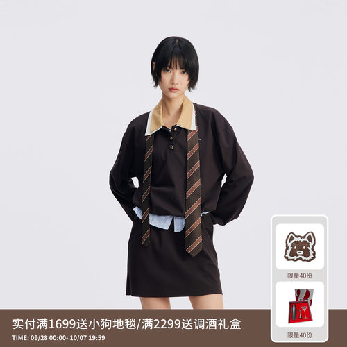 REVAN芮范设计师款学院解构风撞色连衣裙RL71101209