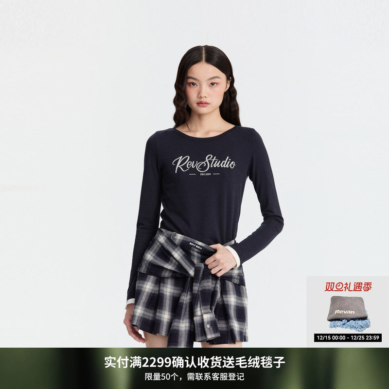 REVAN芮范设计师款质感藏青假两件长袖T恤RM91001088