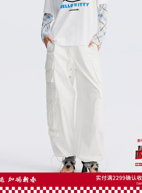 REVAN芮范设计师款千金风横纹肌理工装裤RL71301202