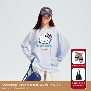 REVAN芮范HelloKitty蝴蝶结浅蓝长袖T恤RL91001593