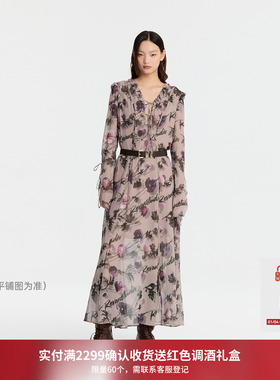 REVAN芮范设计师款浪漫咖色碎花连衣裙RM91101142