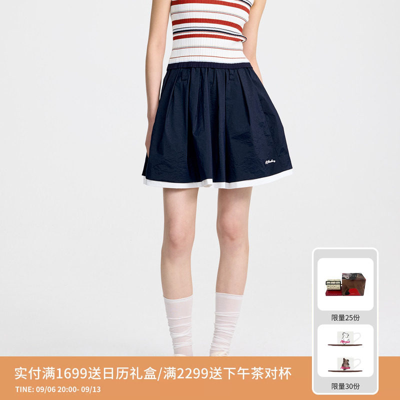 【刘些宁同款】REVAN芮范高智感学院撞色短裙RL31501339图片