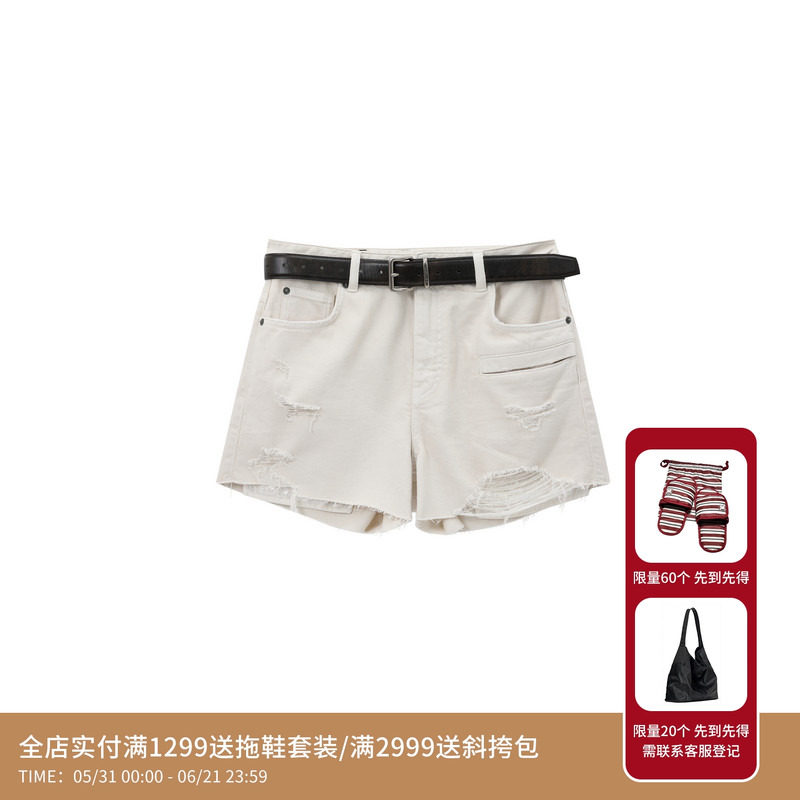 REVAN芮范设计师款质感珠片刺绣牛仔短裤RL31307159