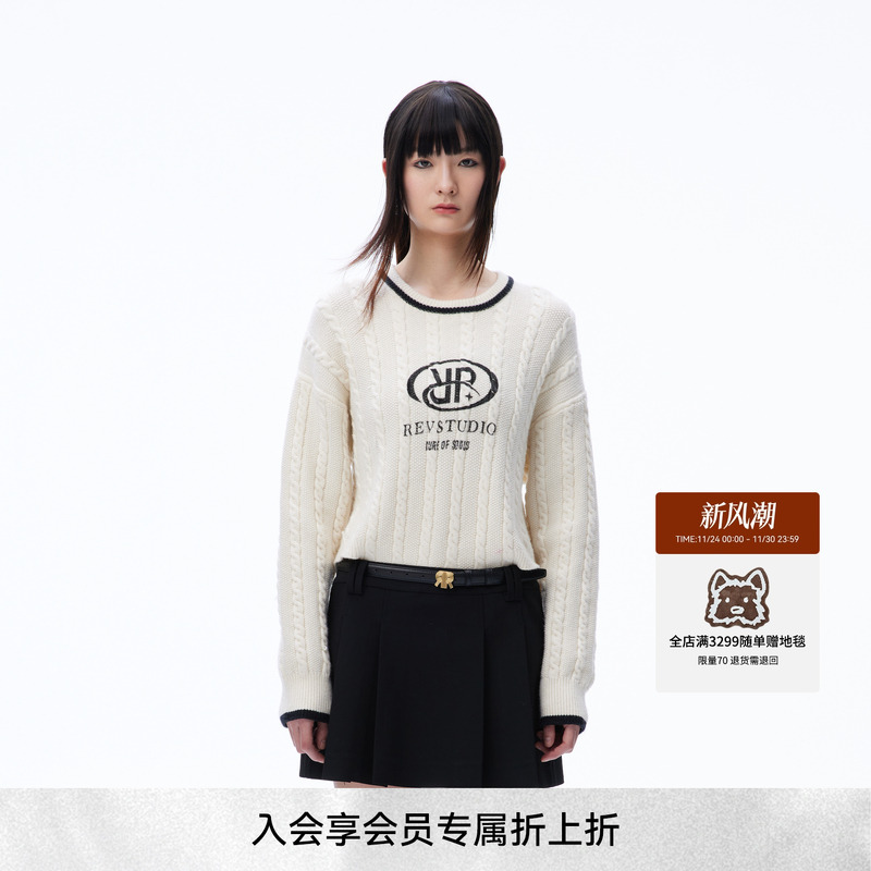 REVAN芮范2023秋季新品设计师款学院风减龄毛衣连衣裙RN71101119