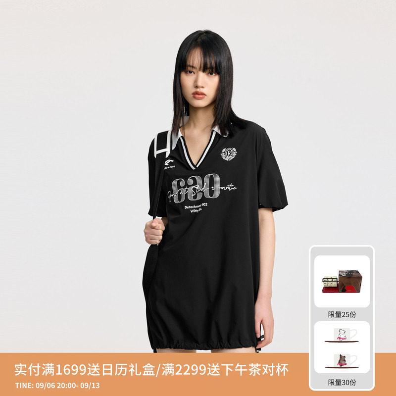 REVAN芮范设计师款球场风藏青抽绳连衣裙RL31101141图片