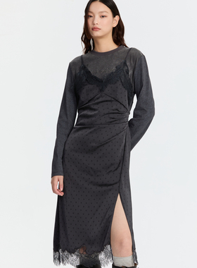 REVAN芮范设计师款闺房风缎面波点连衣裙RM91101141