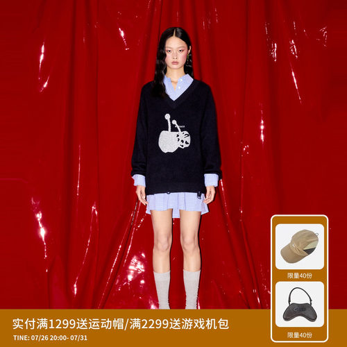 REVAN芮范樱桃系列学院风格纹毛衫连衣裙RM91101320