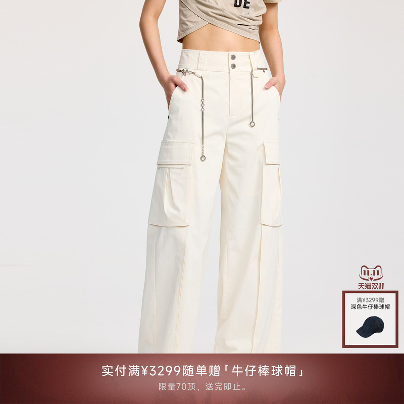 REVAN芮范2025夏季新品设计师款酷感金属腰链工装裤RL31301132