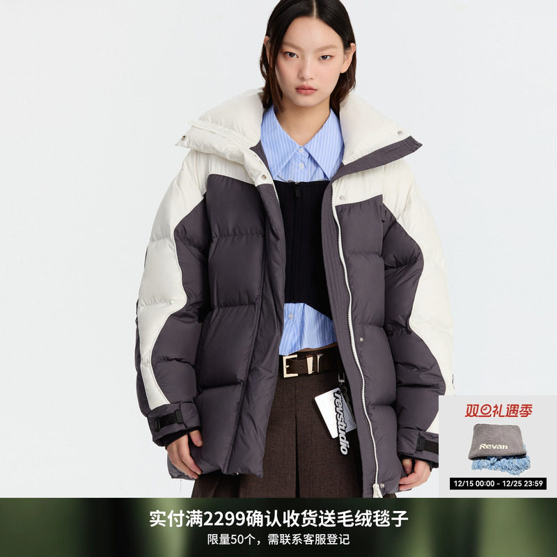 REVAN芮范设计师款休闲风拼色中长羽绒服RM90502230
