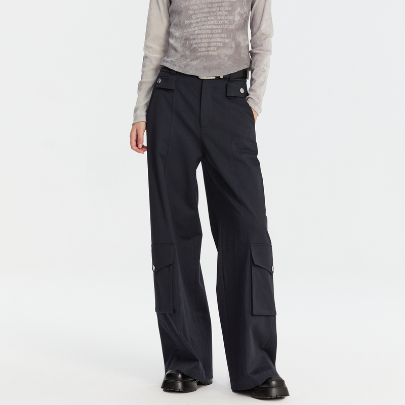 REVAN芮范新品设计师款酷感深藏青腰带长裤RM91301116