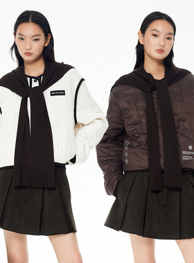 REVAN芮范咖色毛织披肩双面穿羽绒棉服RL92701341