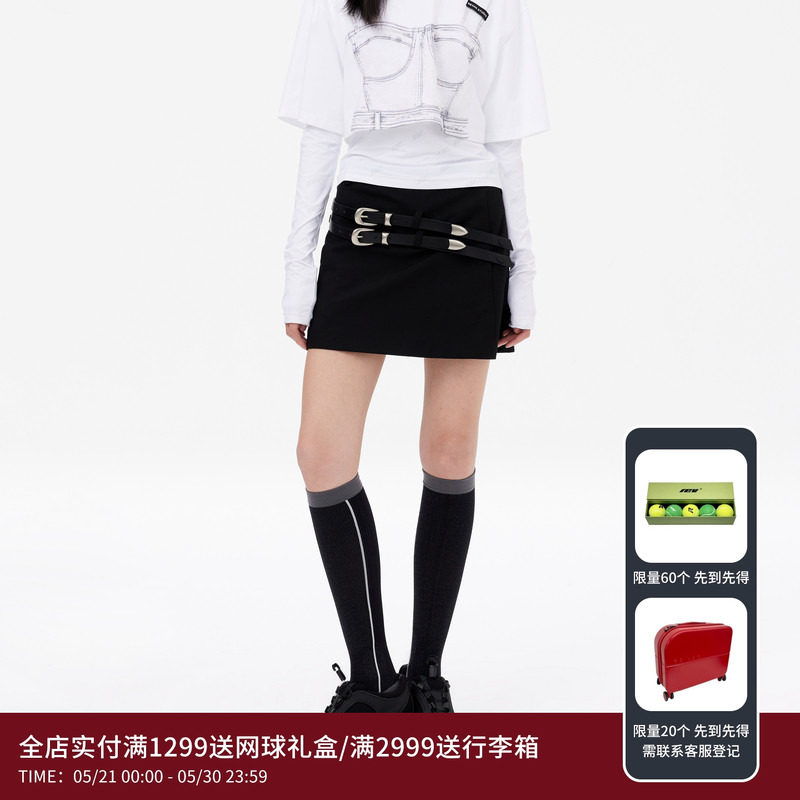 REVAN芮范设计师款酷飒工装风双皮袢短裙RM11501215图片