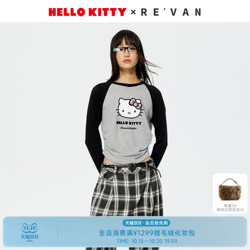 【马上红系列】REVAN芮范HelloKitty黑灰插肩袖T恤RK11001474