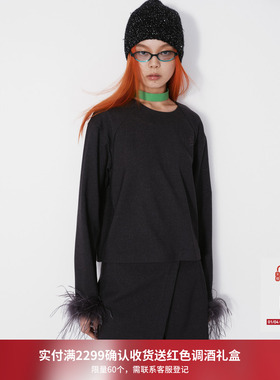 【吴昕同款】REVAN芮范设计师款时髦可卸毛条灰色单衣RM70801049