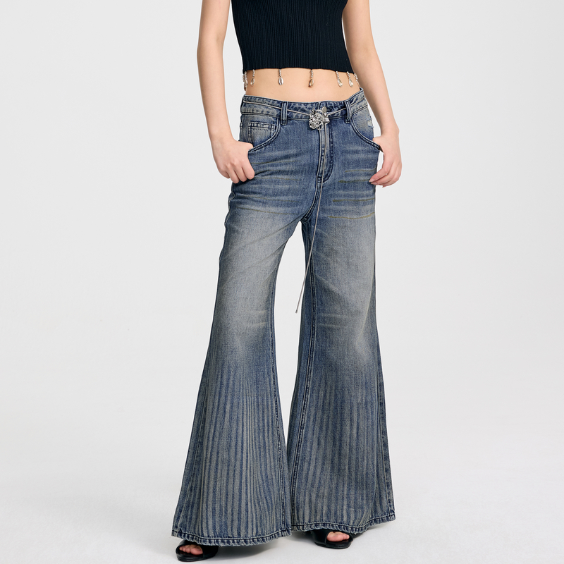 REVAN芮范2025夏季新品设计师款金属玫瑰链条牛仔裤RL31302113