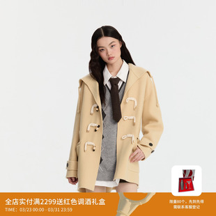 REVAN芮范设计师款 奶油卡其色牛角扣大衣RM90302100