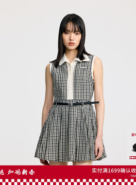 REVAN芮范设计师款格纹假两件无袖连衣裙RL31101145