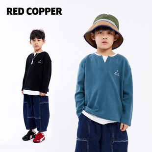 redcopper2026早春新款男童女童简约华夫格假两件长袖T恤CH152425