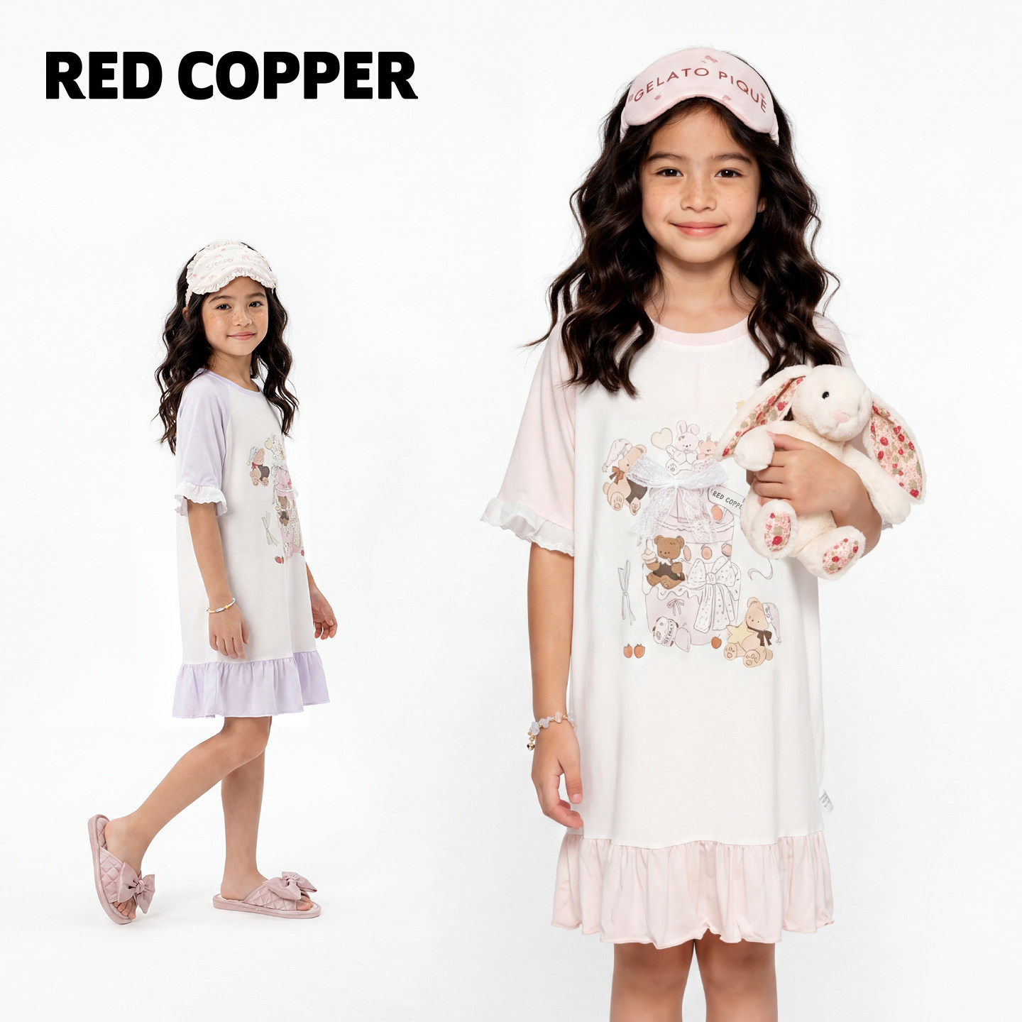 redcopper童装女童2026新款夏季睡衣儿童生日派对小熊家居服睡裙