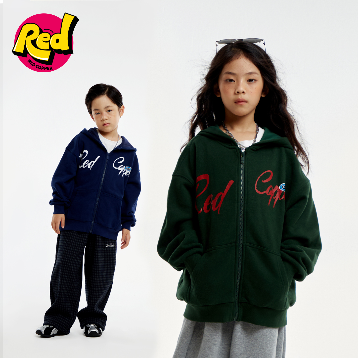 redcopper童装男童女童2025秋冬季新款儿童加厚字母拉链外套卫衣