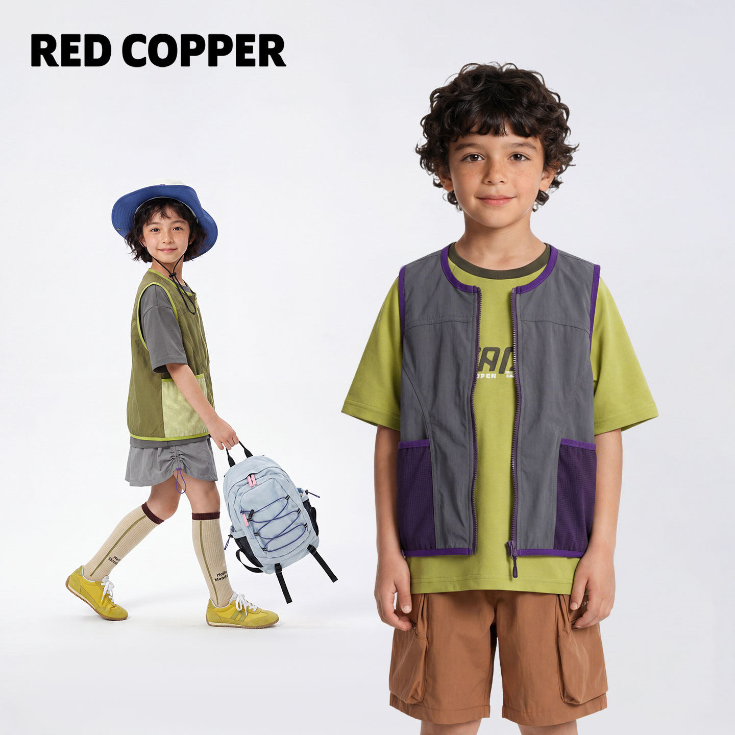 redcopper童装男童2026新款秋季工装马甲儿童坎肩薄款背心外套潮