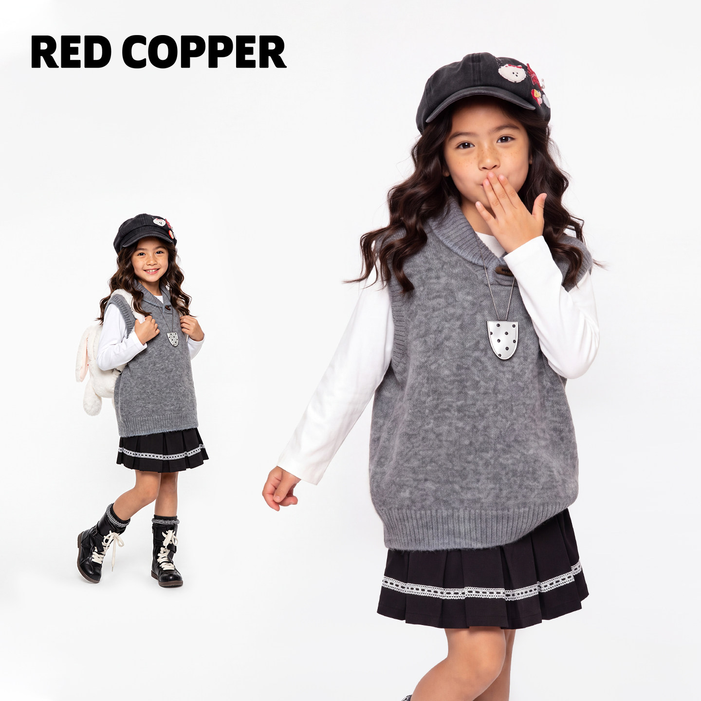 edcopper童装男童女童2026秋季新款学院风马甲儿童牛角扣针织衫潮