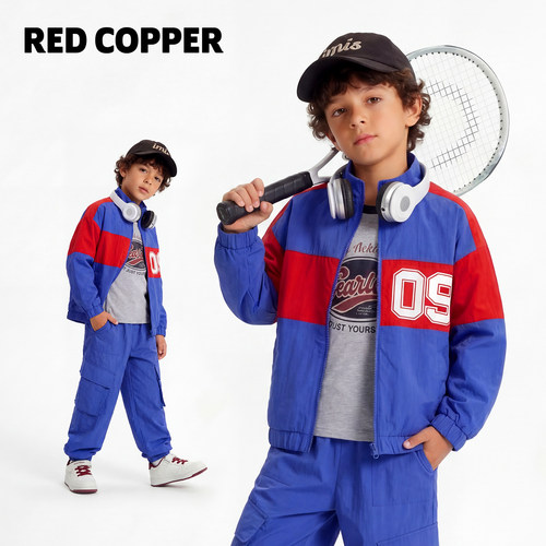 redcopper童装男童2026新款秋季防风夹克套装儿童洋气撞色两件套