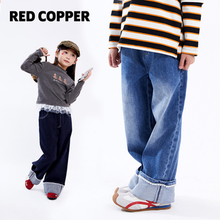 复古翻边爱心花边双色牛仔裤 子女童美式 裤 redcopper2026早春新款