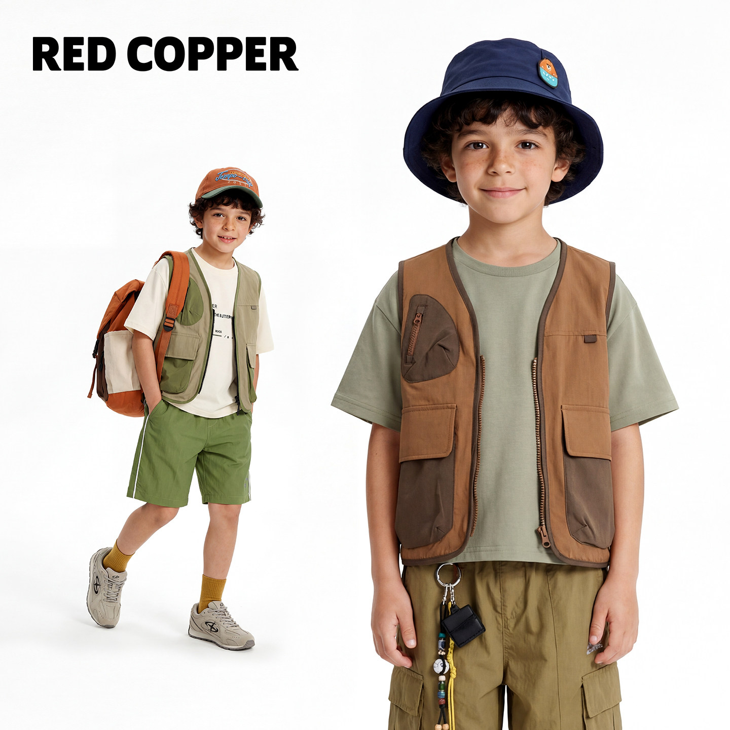 redcopper童装男童2026新款儿童秋季马甲外穿背心中大童工装外套