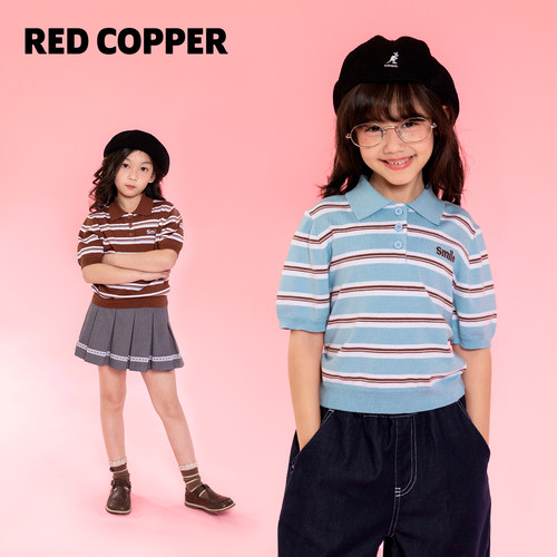 redcopper2026春夏新款儿童美式条纹套头polo领短袖毛衫CH152104
