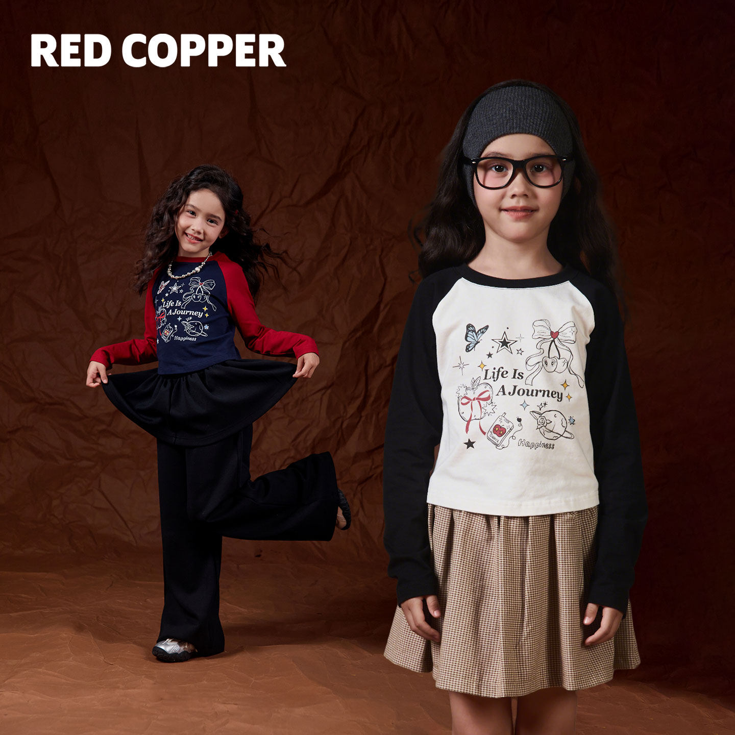 redcopper童装女童2025新款秋冬季甜美上衣儿童美式插肩袖长袖T恤,童装/婴儿装/亲子装,T恤,淘宝优惠券,粉丝福利购,淘宝优惠卷