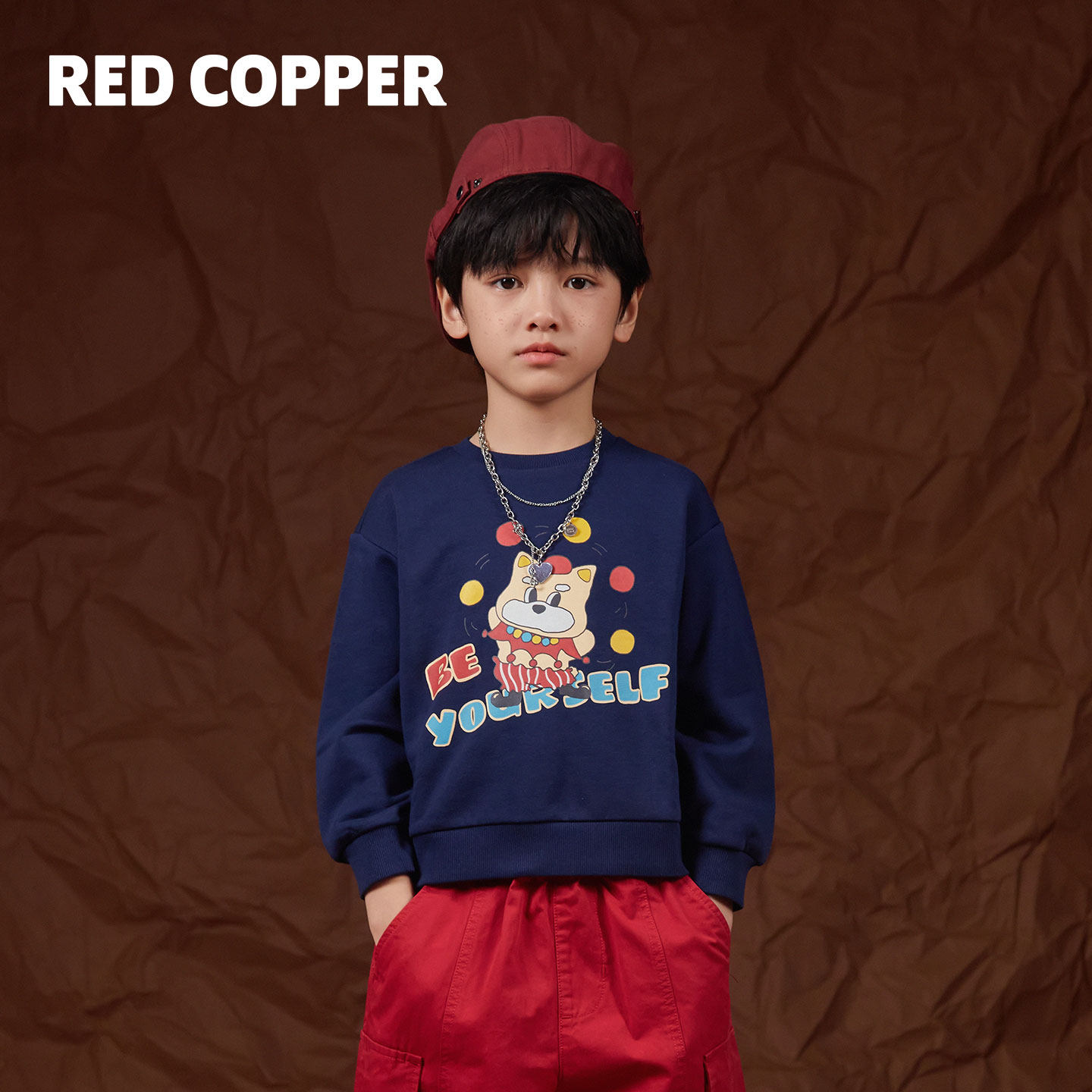 redcopper童装男童女童2025新款春秋季上衣儿童复古印花圆领卫衣